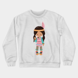 Native American Girl, Cute Girl, Brown Hair Crewneck Sweatshirt